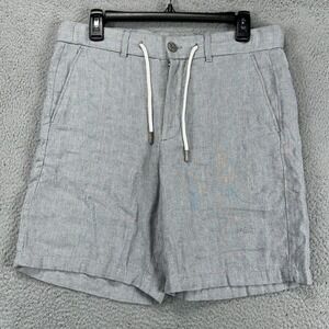 Porter Ash Linen Blend Khaki Shorts Mens Medium Light Grey Flat Front Drawstring